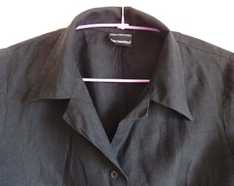 MARIMEKKO Camicia da donna in lino nero Camicetta in lino a maniche corte con bottoni Abbigliamento estivo Marimekko Abbigliamento EUR 40 UK 12 Camicia naturale