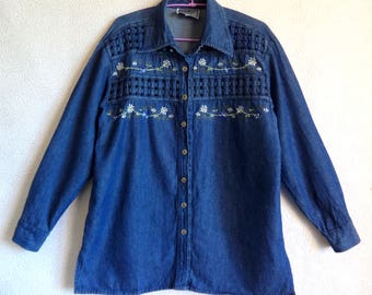 Embroidered denim hotsell shirt womens