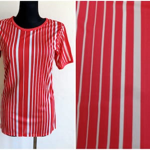 Marimekko Striped Red & White T Shirt Vertical Stripes Short Sleeve Sports Clothing Women&#39;s Tee Vintage Finnish Clothing L Size