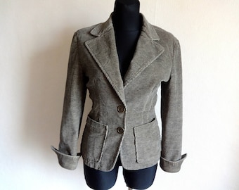 Max & Co de Max Mara Blazer Pequeño Patrón Marrón Terciopelo Blazer Botones de Ropa de Mujer Abajo Front Pockets Made in Italy