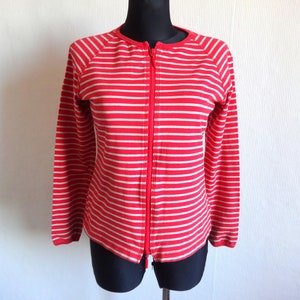Marimekko rot & Beige gestreiften Zip bis Strickjacke Baumwolle Jersey Querstreifen Ritva Falla Designs Marimekko Damen Konfektionsgröße M