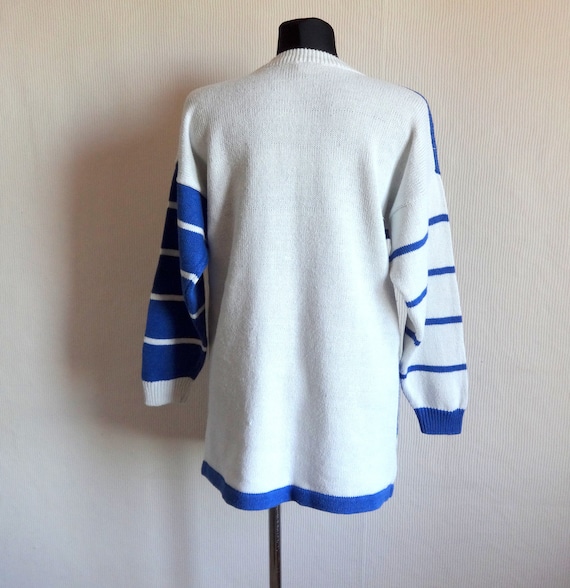 Vintage 90s Apples Knitted Women/'s Sweater Cotton Linen Blend Color Block Blue White Jumper Vintage Clothing Everyday Jumper Size L