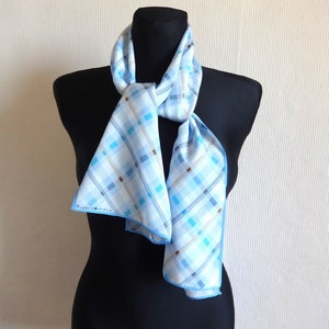 Vintage Marja Kurki Geometric Print Silk Scarf Silk Shawl Finnish Designs Women&#39;s Everyday Scarf Light Blue & Brown Women&#39;s Accessory