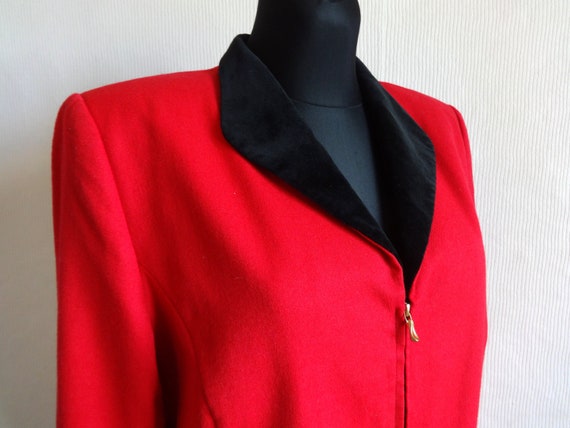 Vintage Red & Black Women's Blazer Velvet Collar … - image 1