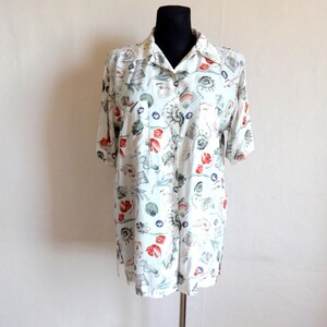 Vintage Women&#39;s Blouse Short Sleeve Summer Shirt Abstract Print Buttons Closure Everyday Shirt Vintage Viscose Shirt White Colorful Blouse
