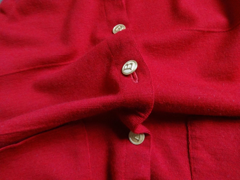 Busnel Vintage French Vest Red Women's Wool Vest Warm Vest Buttons Closure Metallic Buttons Front Pockets Vest Made in France Size 40 image 6