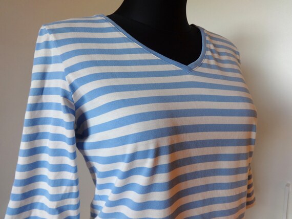 Marimekko Light Blue White Noautical Top 3/4 Sleev