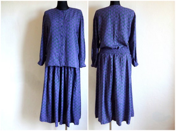 Marimekko Vintage Skirt Suit Purple & Dark Green A