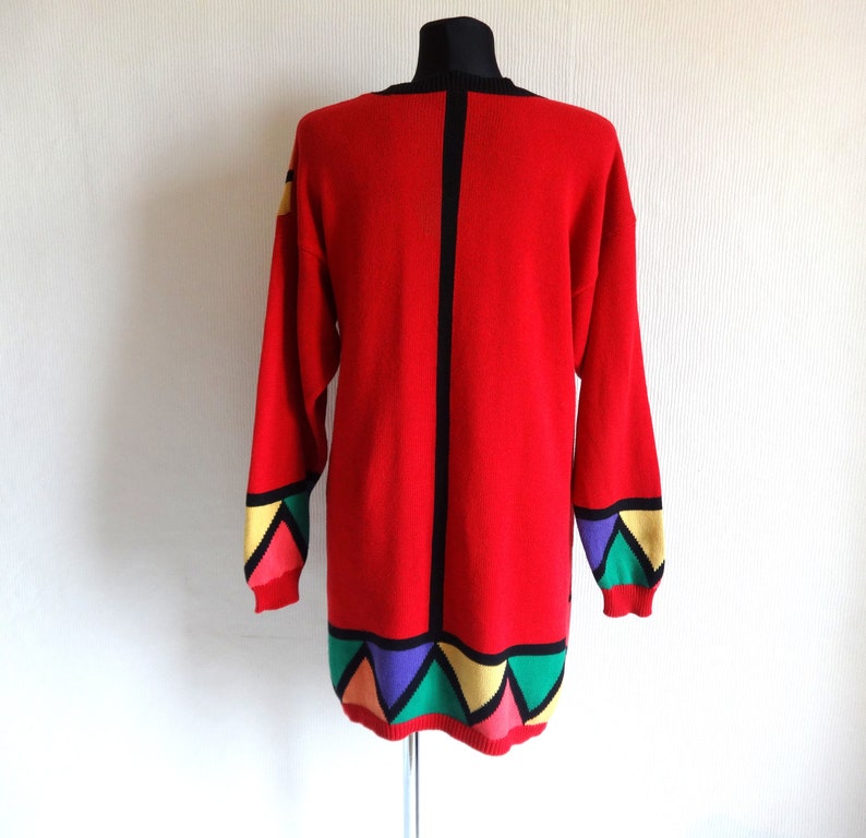 Vintage Women/'s Red Floral Long Jumper Cotton Sweater Dress Color Block Pullover Colorful Sweater Knitted Bohemian Hipster Clothing