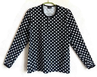 MARIMEKKO Polka Dot Shirt Black & White Dotted Top Cotton Shirt Long Sleeves S Size Shirt Women's Marimekko Clothing Finnish Clothing