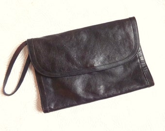 Vintage Finnish Genuine Leather Clutch Bag Envelope Style Bag Women's Clutch Real Leather Dark Brown Handbag By Friitala
