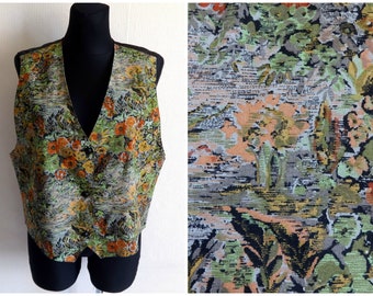 Vintage Floral & Black Women's Vest  Summer Clothing Vintage 90's Waistcoat Hipster Vest Buttons Closure Everyday Clothing Size 44