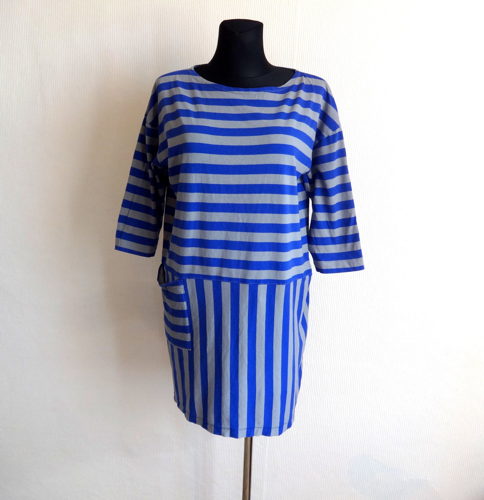 Gudrun Sjoden Blue Vertical & Horizontal Striped Dress Organic - Etsy UK