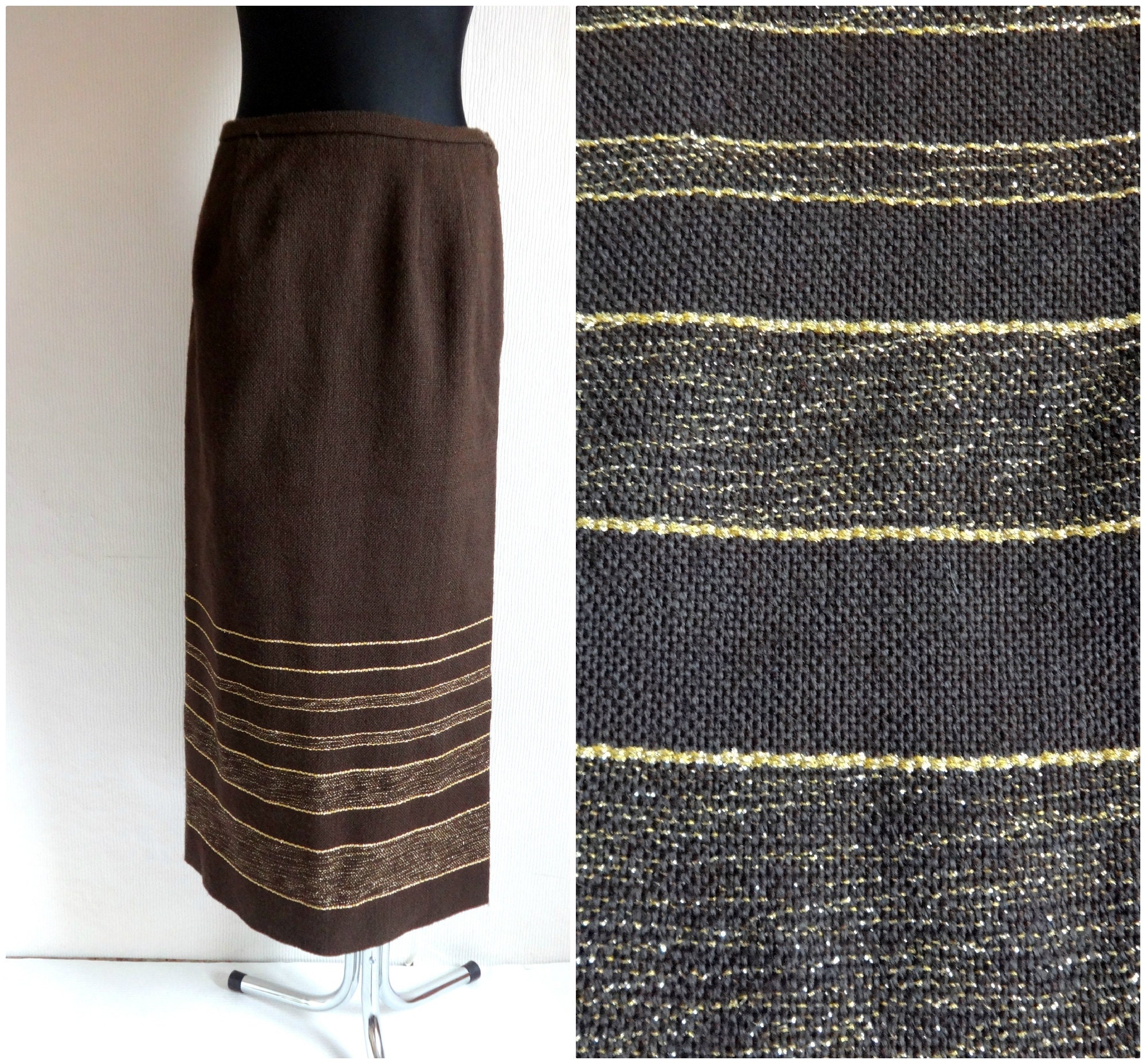 Vintage Brown & Golden Maxi Skirt Warm Wool Skirt Full Lining - Etsy