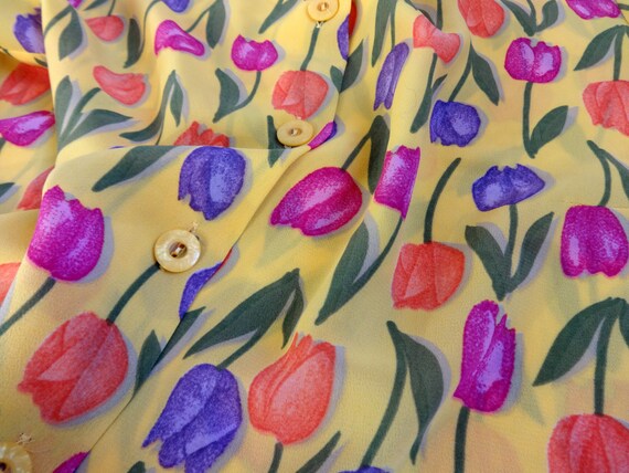 Vintage French  Yellow & Colorful Tulips Print  W… - image 6