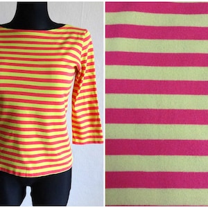 Marimekko Yellow & Pink Striped Cotton Jersey Top Cotton Top Women&#39;s Marimekko Clothing Nautical Tee Vintage Top Made in Finland