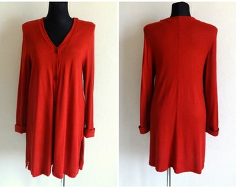 Marimekko marrón terracotta knitwear Cardigan largo Cardigan side Slits Botones cierre mujer Vintage ropa hecha en Finlandia M tamaño