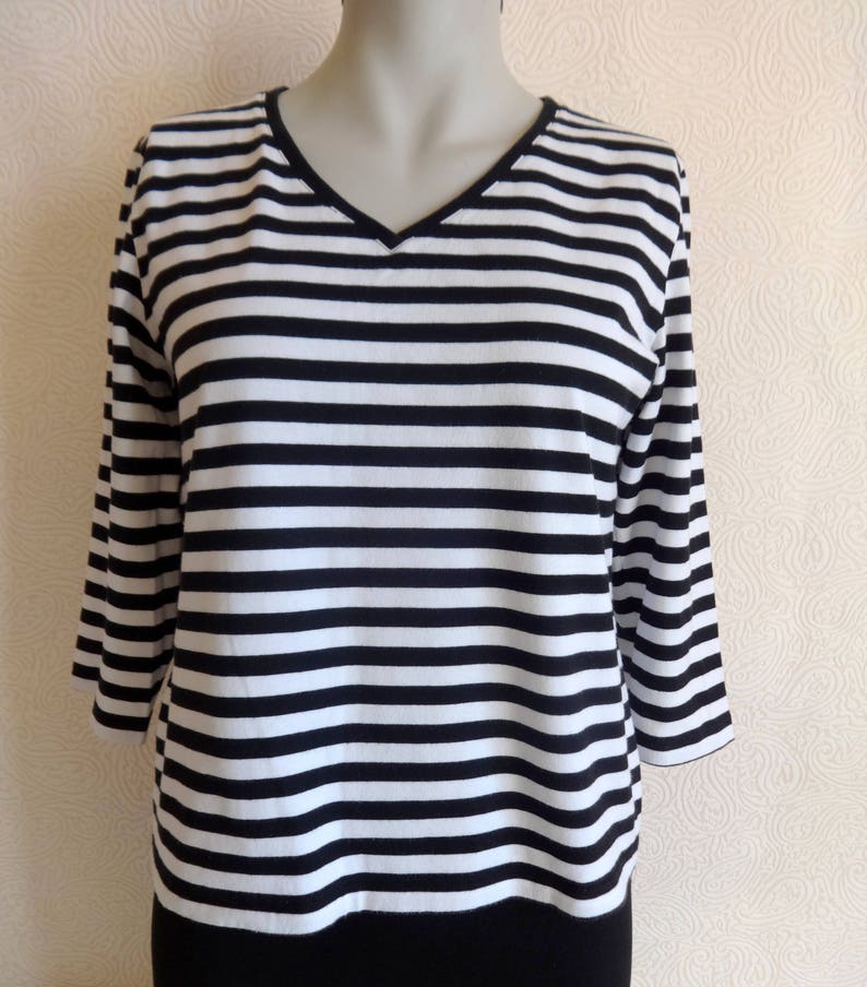 MARIMEKKO Black & White Striped Shirt Nautical 3/4 Sleeve - Etsy