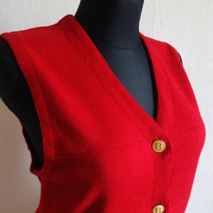 Busnel Vintage French Vest Red Women's Wool Vest Warm Vest Buttons Closure Metallic Buttons Front Pockets Vest Made in France Size 40 image 2