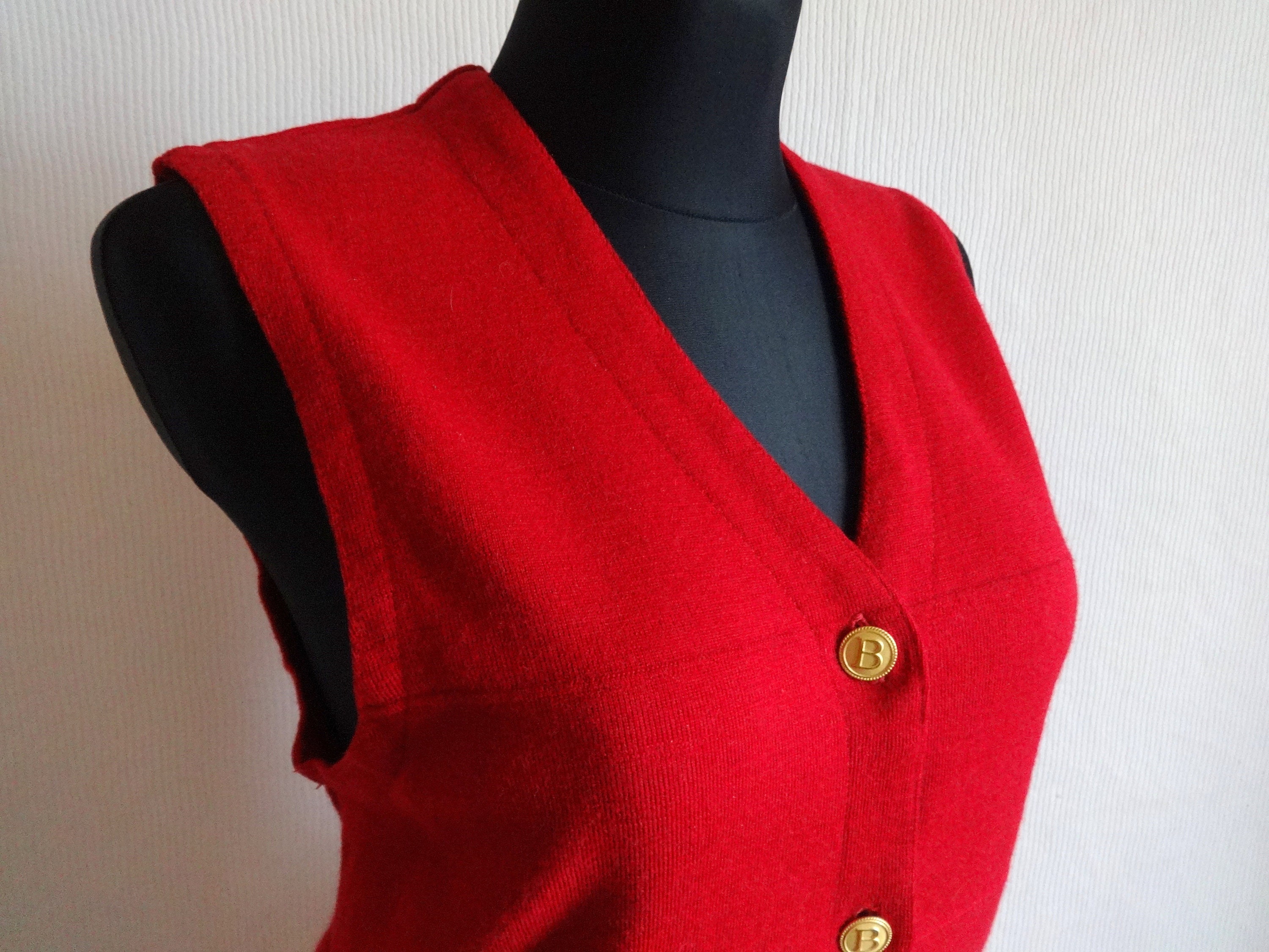 Busnel Vintage French Vest Red Women's Wool Vest Warm Vest Buttons