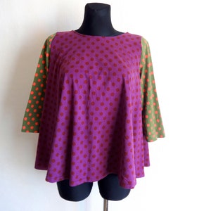 Marimekko Purple & Green Dotted Top Wide Bottom Top Marimekko Clothing Cotton Jersey Pink Purple Dots Women&#39;s Vintage Top XS Size