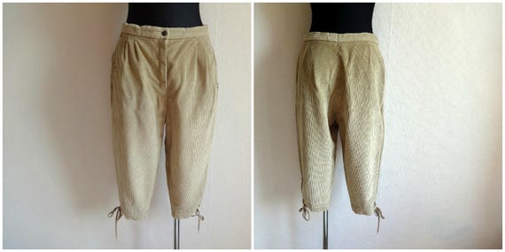 Vintage Corduroy Light Brown Beige Capri Pants Midi Pants Tied