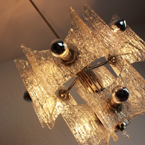 Mid Century Sputnik Vintage Ceiling Lamp Ice Glass Kaiser Pendant - Germany Space Age 1970s