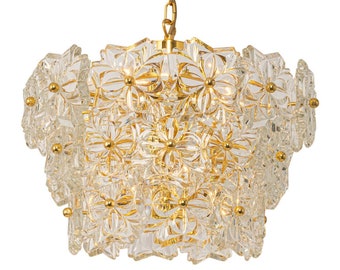 Gilt Brass, Crystal Glass Chandelier, Germany, 1970s