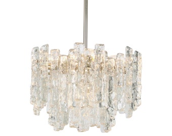1 of 5 Large Murano Ice Glass Chandelier by Kalmar, Austria, 1960s