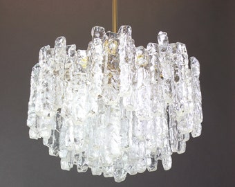 1 of 2 Large Murano Ice Glass and Brass Chandelier by Kalmar 1 of 2 Large Murano Ice Glass and Brass Chandelier by Kalmar
