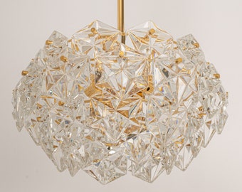 1 of 2 Petite Chandeliers, Brass and Crystal Glass by Kinkeldey, Germany, 1970s