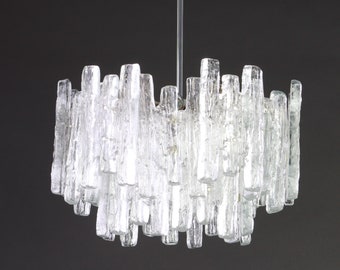 1 of 2 Large Rare Murano Ice Glass Chandelier by Kalmar, Austria, 1960s