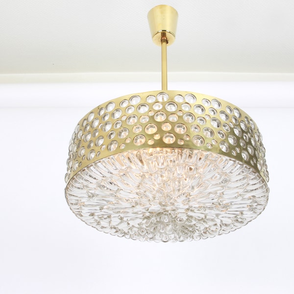 Large Pendant Light with Aged Brass Glass by Rupert Nikoll, Austria , 1960s