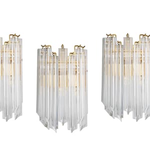 1 of 3 Crystal Glass Wall Lights in Venini Style, Italy, 1980s
