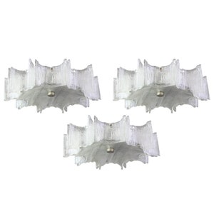 1 of 3 Large Murano Glass Chrome Flush mount Fixture by Kaiser, Germany, 1960s
