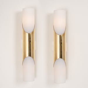 1 of 4 Single Polished Brass and Opal Glass Wall Sconce by Neuhaus, Germany, 1960s