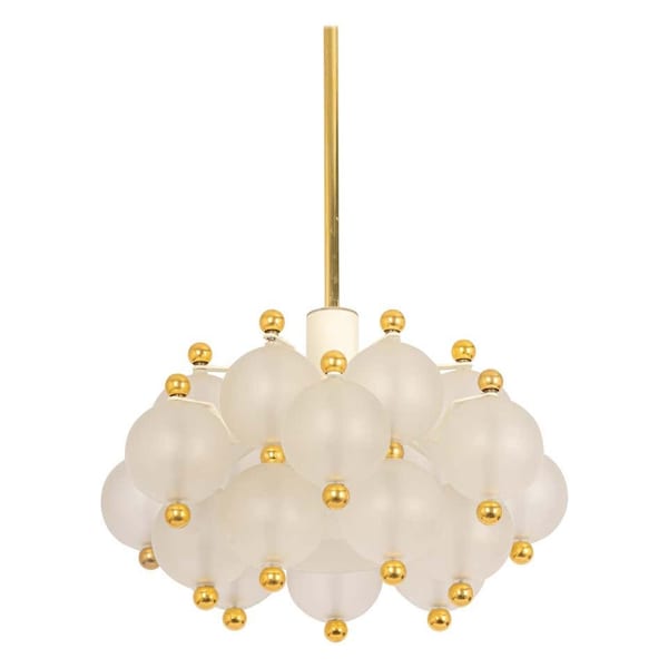 Large Frosted Glass and Brass Chandelier by Kinkeldey, Germany, 1970s