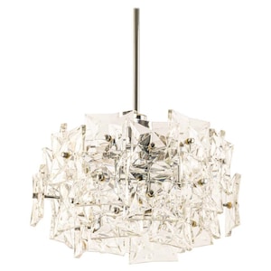 1 of 2 Stunning Chandelier, Chrome and Crystal Glass by Kinkeldey, Germany, 1970s
