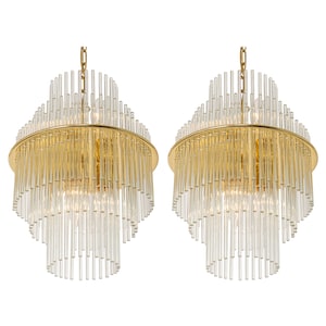 1 of 2 Petite Crystal Glass Rod Pendant Light, Germany, 1970s