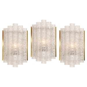 1 of 7 Brass and Ice Glass Wall Sconces by Doria, Germany, 1960s