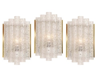 1 of 4 Brass and Ice Glass Wall Sconces by Doria, Germany, 1960s