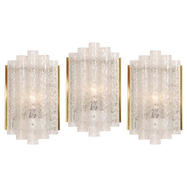1 of 7 Brass and Ice Glass Wall Sconces by Doria, Germany, 1960s
