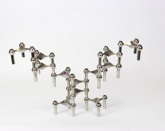 70s Mid century Candle Holder Chrome Nagel Candlestick - Set of 12 Pieces -