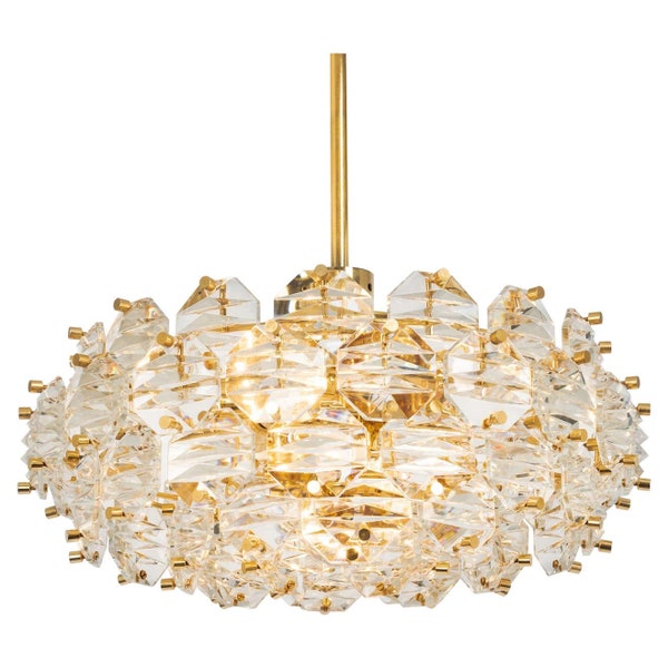 Gilt Brass and Crystal Glass Chandelier by Kinkeldey, Germany, 1970s