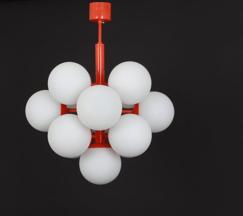 Mid Century Sputnik Orange Ceiling Lamp Pendant by Kaiser - Germany 1960s image 1