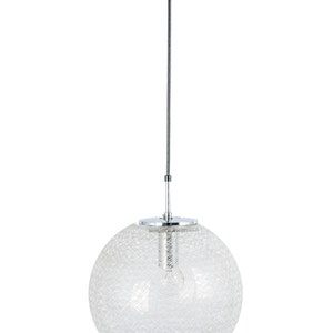 Peut inclure: Un luminaire suspendu chrom&eacute; avec un abat-jour en verre transparent textur&eacute;.