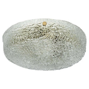 Large Round Murano Ice Glass Flush Mount from Kaiser, Germany, 1970s
