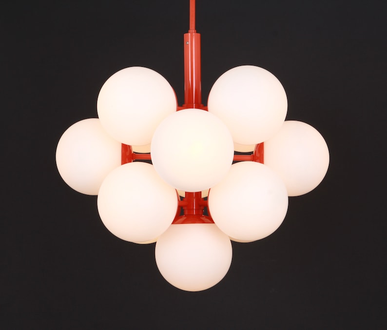 Mid Century Sputnik Orange Ceiling Lamp Pendant by Kaiser - Germany 1960s image 5