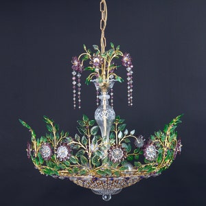 1 of 2 Large Gorgeous Chandeier Gilt Faceted Crystal Glass Bagues, Palwa, 1970s Bild 7