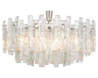 Huge Kalmar Chandelier 'Soria', Ice Glass, Germany, 1970